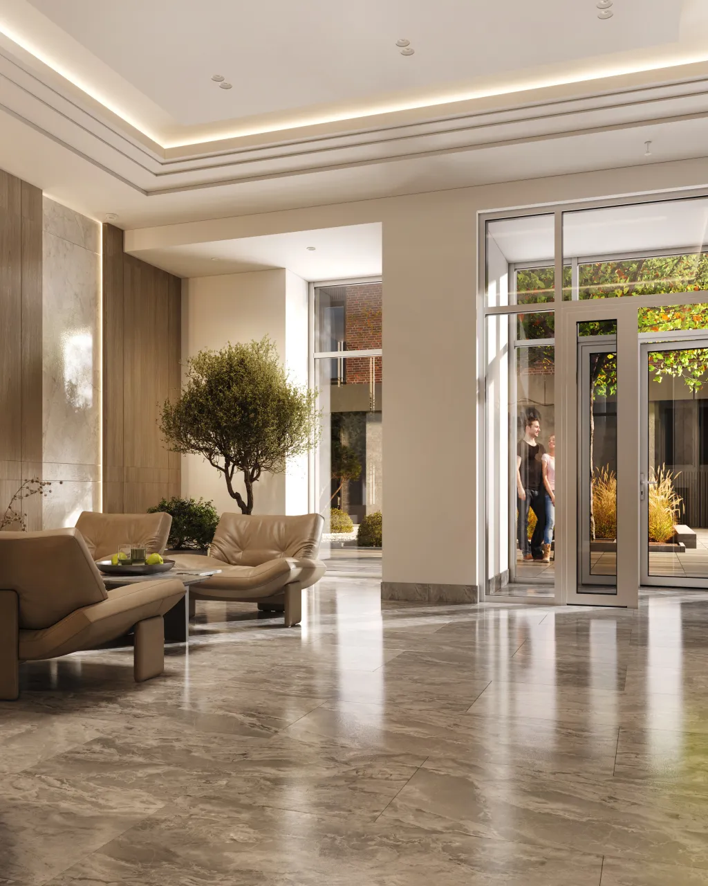 Riviera Aparts — вхід до лобі з видом на двір