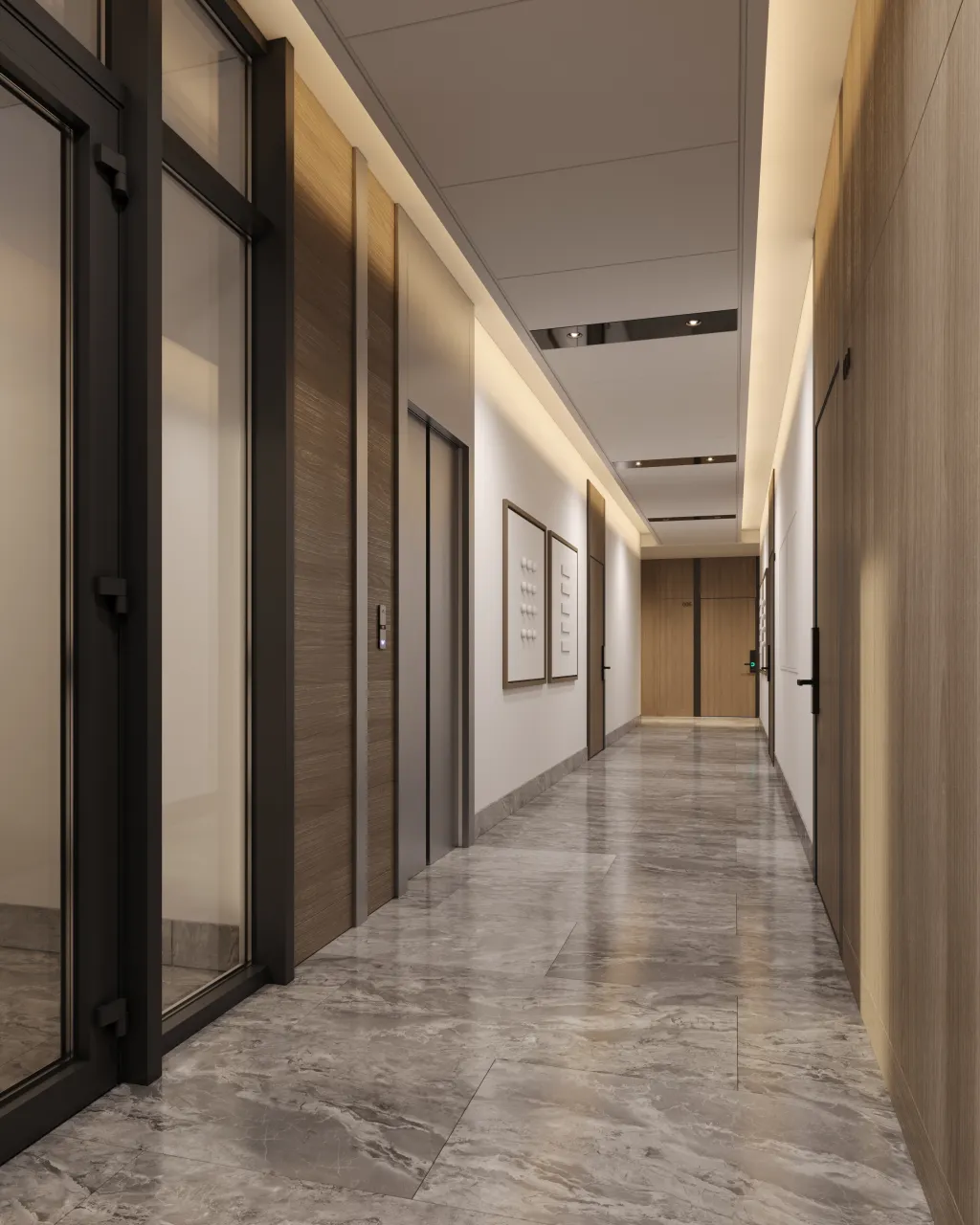 Riviera Aparts — коридор з ліфтами